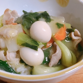 チンゲン菜と豚肉の中華丼